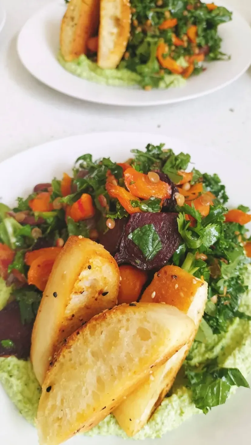 A fresh, colourful vegetarian meal from the community kitchen